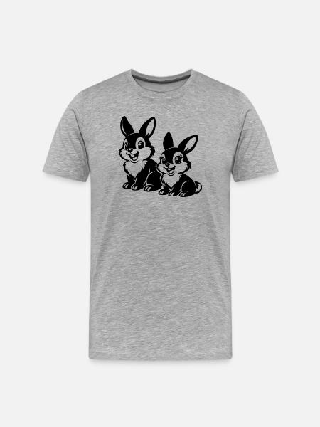 Sketched Rabbit Duets - Men's Premium Organic T-Shirt - heather grey