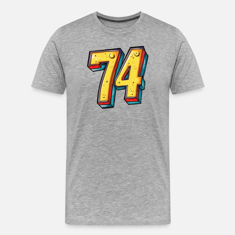 74 Zahl Bunt - Männer Premium Bio T-Shirt - Grau meliert