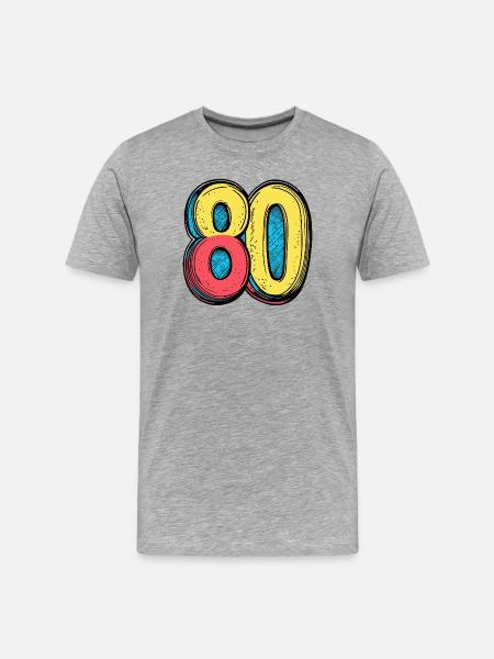 80 Zahl Bunt - Männer Premium Bio T-Shirt - Grau meliert