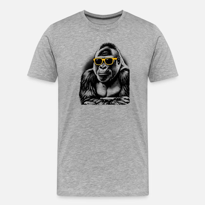 Gorilla Halftone – Neon Gelbe Sonnenbrille - Männer Premium Bio T-Shirt - Grau meliert
