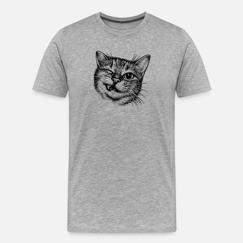 Witzige Katze – Zwinkerndes Halftone Motiv - Männer Premium Bio T-Shirt - Grau meliert
