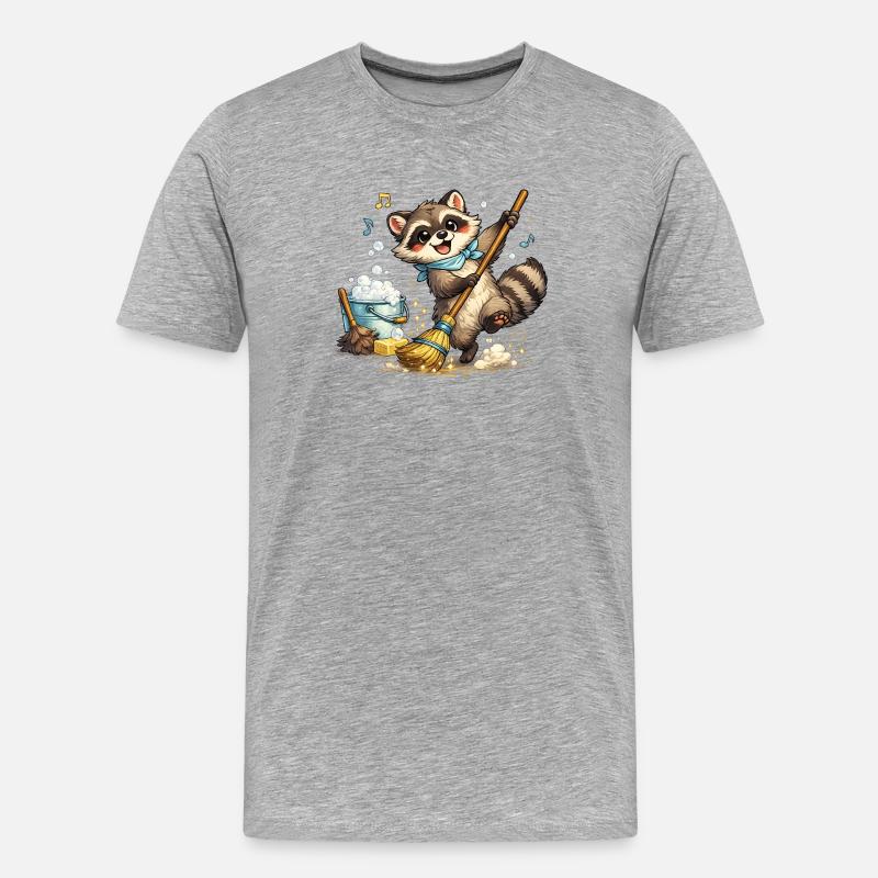 Waschbär mit einem bunten Besen - Männer Premium Bio T-Shirt - Grau meliert