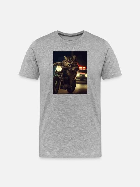 Cat on motorcycle at night - Men's Premium Organic T-Shirt - heather grey