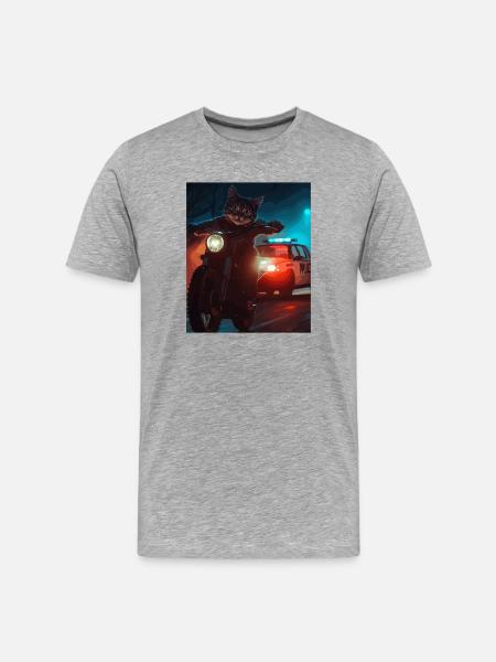 Night Cat on Motorcycle Noir - Men's Premium Organic T-Shirt - heather grey