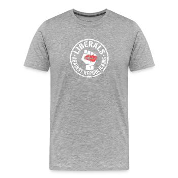 Libéraux contre Républicains - Antifascist Tee - T-shirt bio Premium Homme - gris chiné - Devant - Damien (186cm)