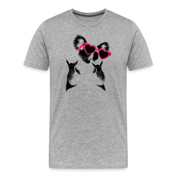 Koala mit Herzbrille Rockhandzeichen - Männer Premium Bio T-Shirt - Grau meliert - Vorne - Damien (186cm)