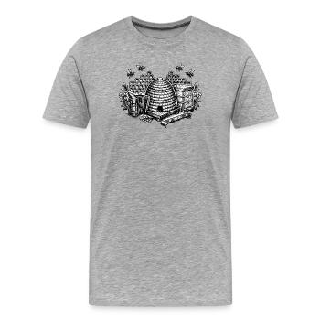 Klassische Imkerei mit Bienenstock Motiv - Männer Premium Bio T-Shirt - Grau meliert - Vorne - Damien (186cm)