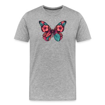 Tropical flower butterfly magic - Men's Premium Organic T-Shirt - heather grey - Front - Damien (186cm)