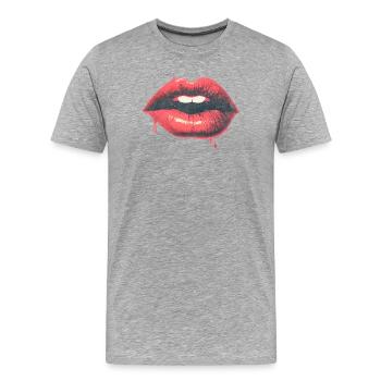 Urban Kiss - Dripping - Red Lips Pop Art - Men's Premium Organic T-Shirt - heather grey - Front - Damien (186cm)