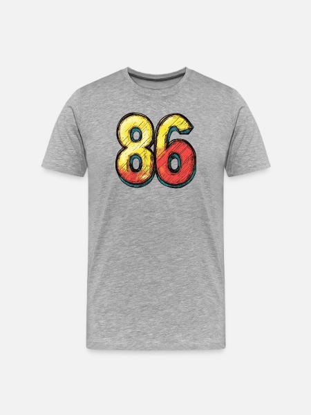 86 Zahl Bunt - Männer Premium Bio T-Shirt - Grau meliert