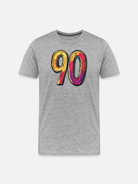 90 Zahl Bunt - Männer Premium Bio T-Shirt - Grau meliert