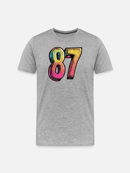 87 Zahl Bunt - Männer Premium Bio T-Shirt - Grau meliert