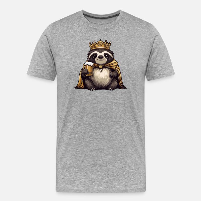 Faultier Bier König - Männer Premium Bio T-Shirt - Grau meliert