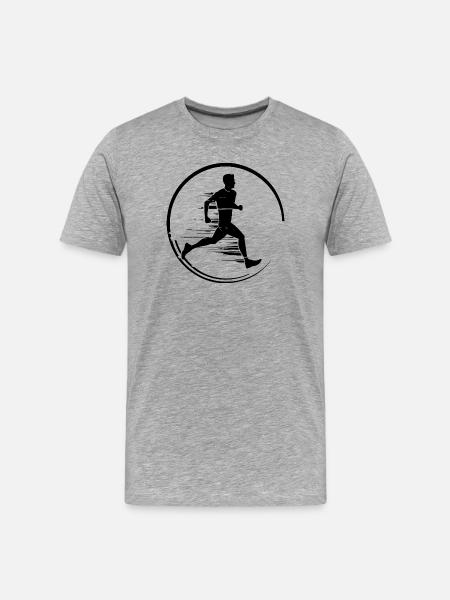 Running Marathon Frau Silhouette - Männer Premium Bio T-Shirt - Grau meliert