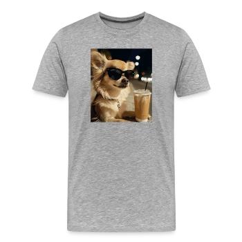 Sunglasses dog with iced coffee - Men's Premium Organic T-Shirt - heather grey - Front - Damien (186cm)