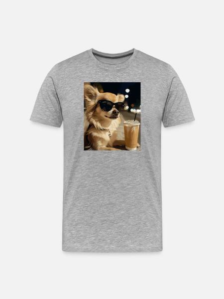 Sonnenbrillen-Hund mit Eiskaffee - Männer Premium Bio T-Shirt - Grau meliert