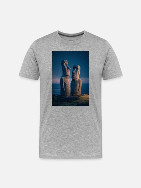 Moai Night Duo Silhouette - Men's Premium Organic T-Shirt - heather grey