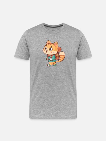 Adventurous cat on a hike - Men's Premium Organic T-Shirt - heather grey