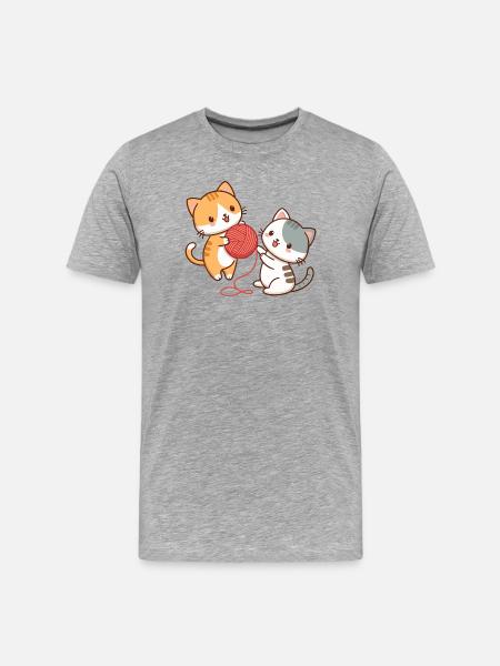 Kätzchen und Kawaii-Ball - Männer Premium Bio T-Shirt - Grau meliert