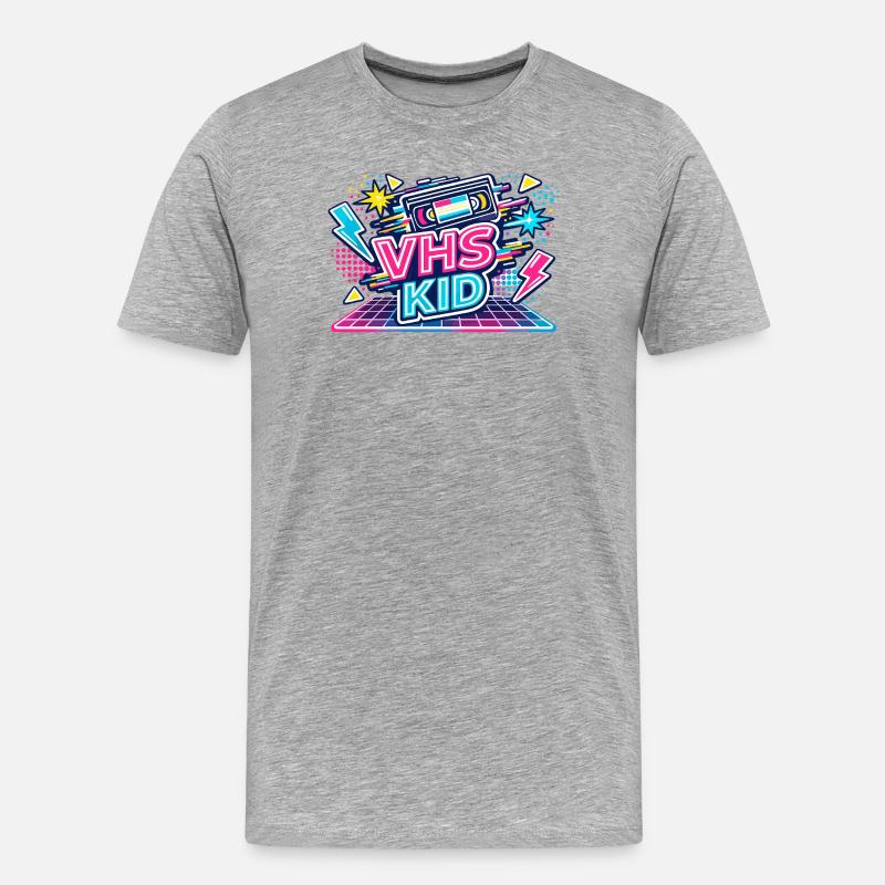 VHS KID Neon Retro - Männer Premium Bio T-Shirt - Grau meliert