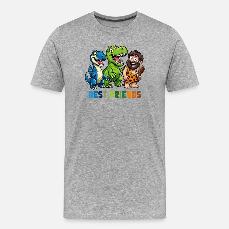 Dino Best Friends Caveman Comic - Maglietta ecologica premium da uomo - grigio melange