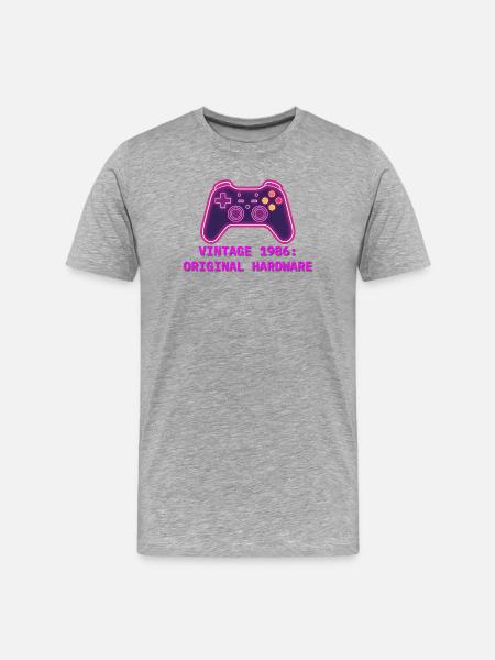 Neon Controller 1986 Retro - 40th Birthday - Men's Premium Organic T-Shirt - heather grey