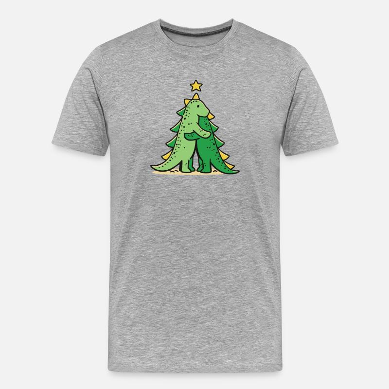 Kuscheldino unter dem Weihnachtsbaum - Männer Premium Bio T-Shirt - Grau meliert