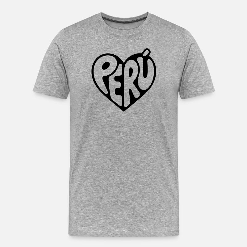 Peru Herz Typografie - Männer Premium Bio T-Shirt - Grau meliert