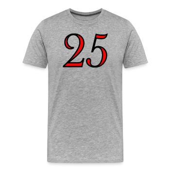 25. 25 ANS. 25e ANNIVERSAIRE. ANNIVERSAIRE 25 ANS. - T-shirt bio Premium Homme - gris chiné - Devant - Damien (186cm)