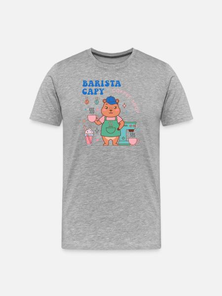 Capy Barista Coffee Shop Charm - Men's Premium Organic T-Shirt - heather grey