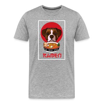 Lustige Boxer-Dog-Ramen-Nudeln, japanische Kunst - Männer Premium Bio T-Shirt - Grau meliert - Vorne - Damien (186cm)