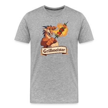 Vegetarischer Grillmeister Drache - Männer Premium Bio T-Shirt - Grau meliert - Vorne - Damien (186cm)