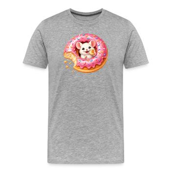 Une adorable souris dans un beignet avec une piqûre - T-shirt bio Premium Homme - gris chiné - Devant - Damien (186cm)