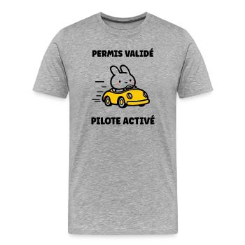 Humour j'ai mon permis de conduire - T-shirt bio Premium Homme - gris chiné - Devant - Damien (186cm)