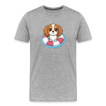 Chiot adorable en bouée piscine - T-shirt bio Premium Homme - gris chiné - Devant - Damien (186cm)