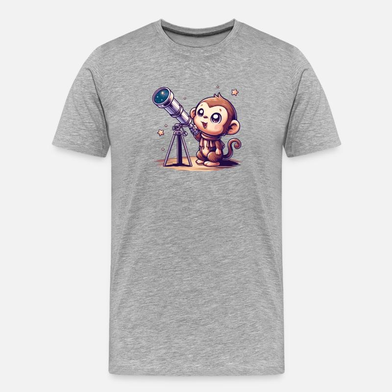 Sternenhimmel-Affe mit Teleskop - Männer Premium Bio T-Shirt - Grau meliert