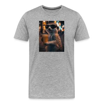 Lunettes de soleil Suricate au café - T-shirt bio Premium Homme - gris chiné - Devant - Damien (186cm)