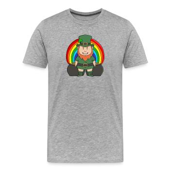 Glücklicher Kobold mit Regenbogentopf aus Gold - Männer Premium Bio T-Shirt - Grau meliert - Vorne - Damien (186cm)