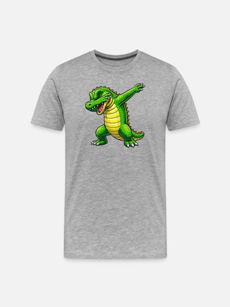 Dabbing Cartoon-Krokodil - Männer Premium Bio T-Shirt - Grau meliert