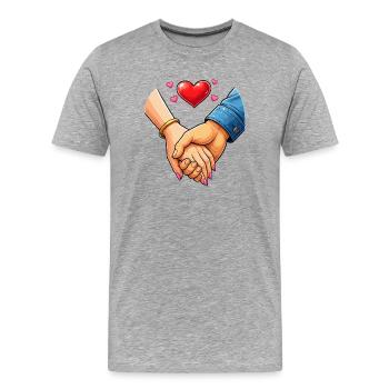 Poignée de main de l’amour – Connexion - T-shirt bio Premium Homme - gris chiné - Devant - Damien (186cm)