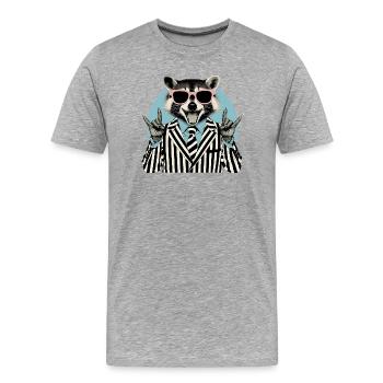 Raton laveur berçant en costume rayé - T-shirt bio Premium Homme - gris chiné - Devant - Damien (186cm)