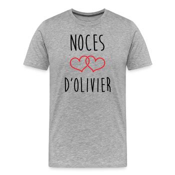 Noces d'Olivier 59 ans de mariage - T-shirt bio Premium Homme - gris chiné - Devant - Damien (186cm)