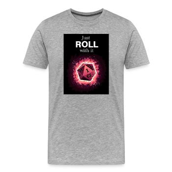 Just Roll With It Retro D20 Magenta Dice - Men's Premium Organic T-Shirt - heather grey - Front - Damien (186cm)