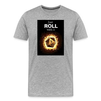 Just Roll With It Retro D20 Gold Dice - Men's Premium Organic T-Shirt - heather grey - Front - Damien (186cm)