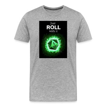 Just Roll With It Retro D20 Green Dice - Men's Premium Organic T-Shirt - heather grey - Front - Damien (186cm)