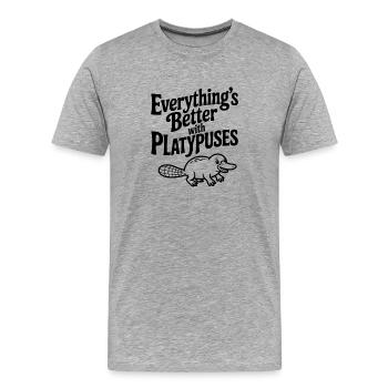 Tout va mieux avec les ornithorynques - T-shirt bio Premium Homme - gris chiné - Devant - Damien (186cm)