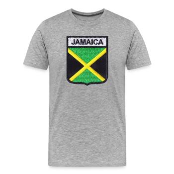 Jamaica Strong Jamrock Power Rasta Reggae Roots  - Männer Premium Bio T-Shirt - Grau meliert - Vorne - Damien (186cm)