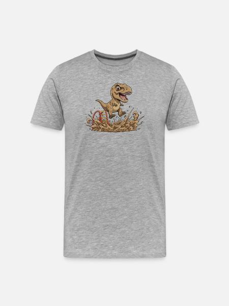 Dino Sprung im Schlamm - Männer Premium Bio T-Shirt - Grau meliert