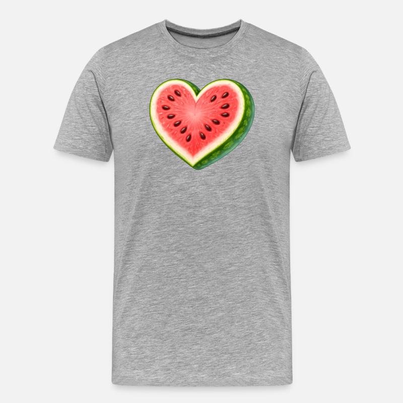 Saftig vandmelon i hjerteform illustration - Herre Premium T-shirt økologisk - grå meleret