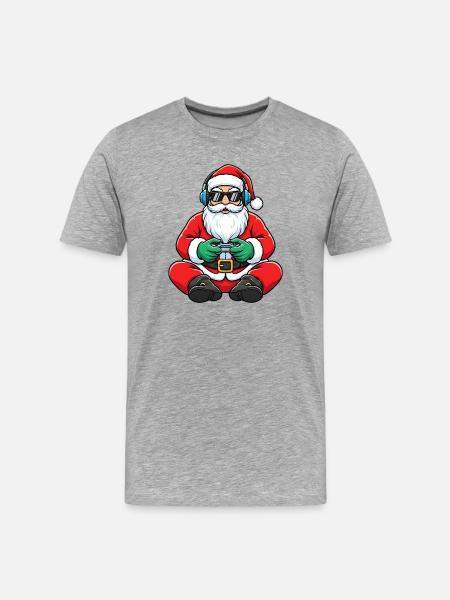 Gamer Weihnachtsmann Spielt Videospiel-Controller - Männer Premium Bio T-Shirt - Grau meliert